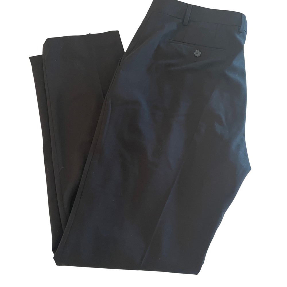 Calvin Klein Mens Black Flat Front Straight Leg Dress Pants Business 38x32